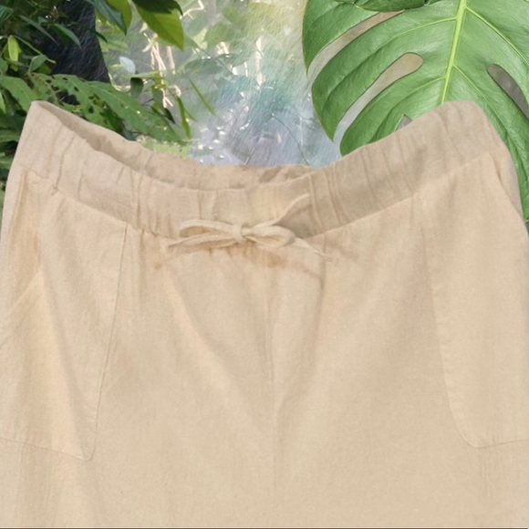 NEW! Casual linen blend casual pants. Elastic waist / pockets - Picture 2 of 6